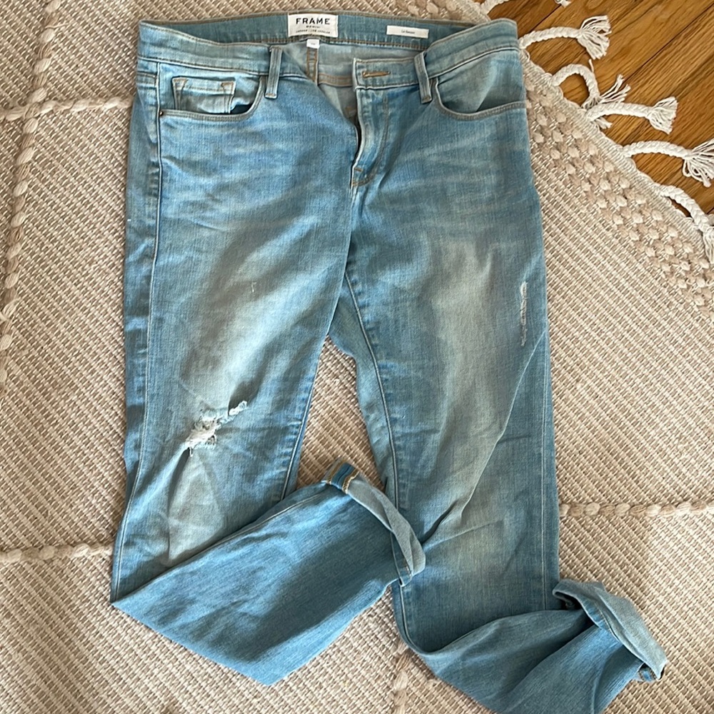 Frame Denim Light Blue Distressed Jeans